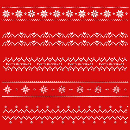 Merry Christmas snowflake line border seamless pixel art styleのイラスト素材