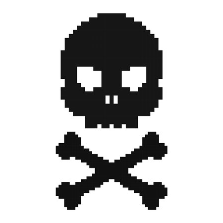 Black skull and crossbones pixel art styleのイラスト素材