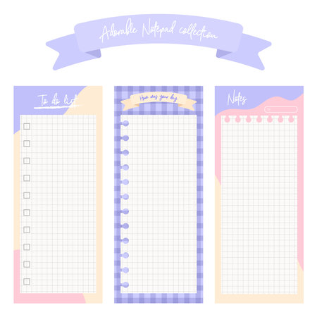 Adorable Notepad Collection, to do list, journal, paper vector illustrationのイラスト素材