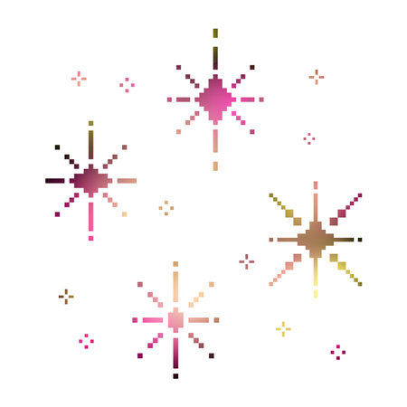 Gradient sparkling stars pixel art style, Pixel Art Stars Sparkle, Flash, Fireworksのイラスト素材