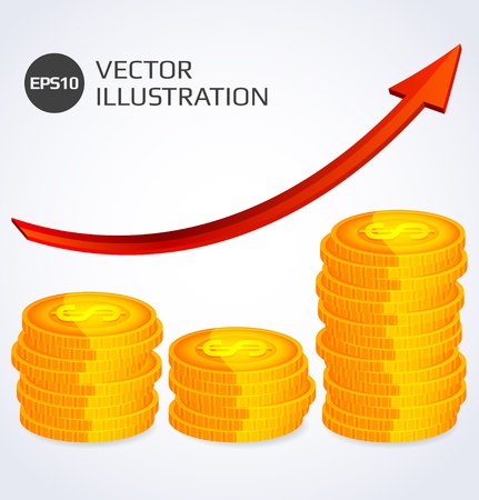 Finance Growth  Abstract illustration with stack of gold coinsのイラスト素材