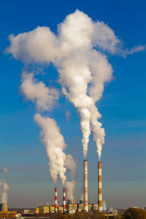 Smokestacks Pollution in the airの写真素材