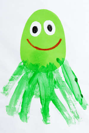 Collage of two and six months years old child "Octopus"の写真素材