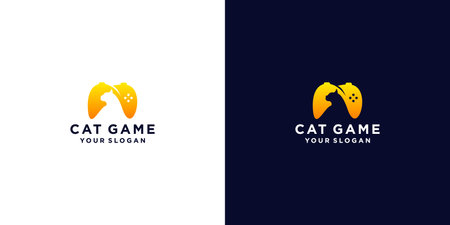 cat with game logo designのイラスト素材