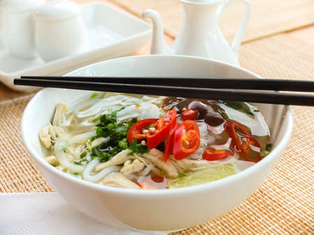 Asian chicken noodle soupの写真素材