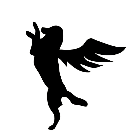 Black outline of a flying dog isolatedのイラスト素材