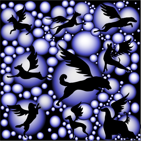 Beautiful black outlines of a flying dogsのイラスト素材
