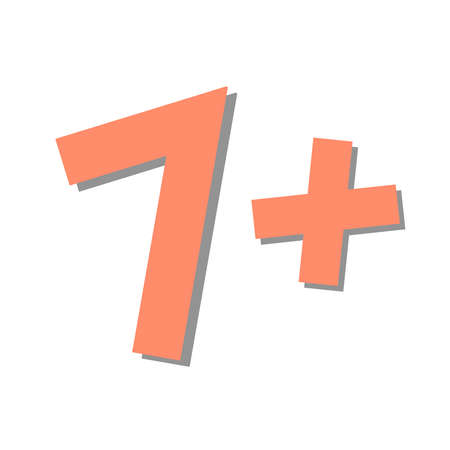 A pink 3D number one with a plus sign and a gray shadow is isolated on a white background.