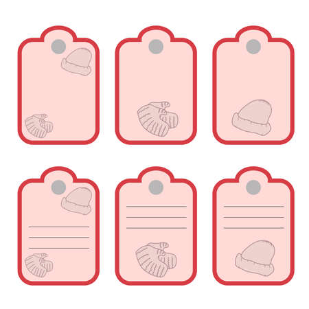 8 labels for gifts with a picture of a soft pink hat and mittens. Merry Christmas and Happy New Year shortcut for giftsのイラスト素材