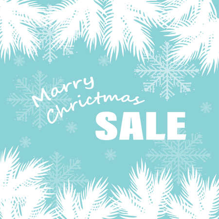 Merry Christmas and Happy New Year sale soft realistic blue greeting card with snowflakes and fir branchesのイラスト素材