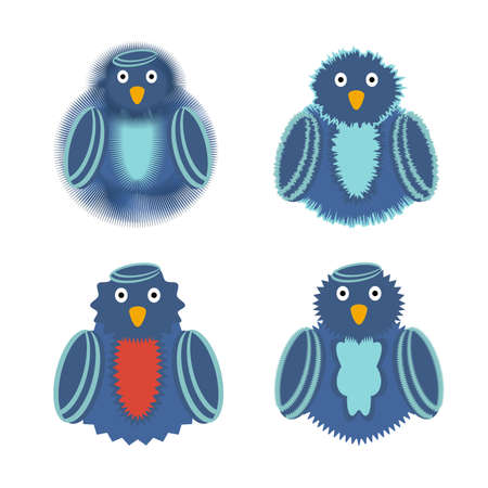 Bright, blue set of a cartoon birds snowman isolated on white backgroundのイラスト素材