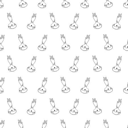 Protection seamless pattern. Vector background included line doodle icon onion in medicine mask.のイラスト素材