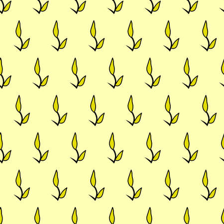 Horizontal seamless pattern of floral motifs, doodles, object and leaves. Hand drawn endless ornate.のイラスト素材