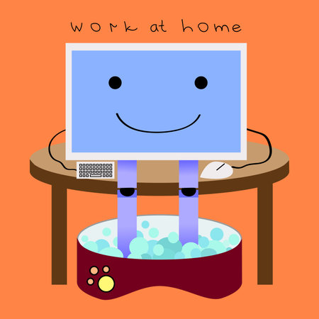Cartoon computer character sits, takes a foot bathのイラスト素材