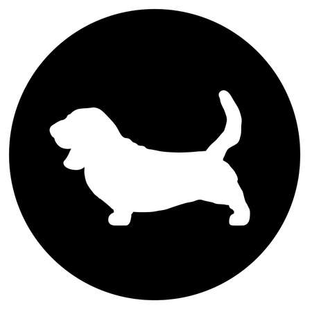 Basset hound dog in black round isolatedのイラスト素材