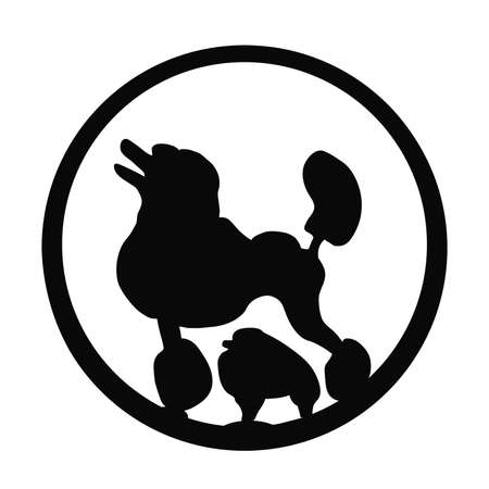 Spitz, poodle dogs in black round isolatedのイラスト素材