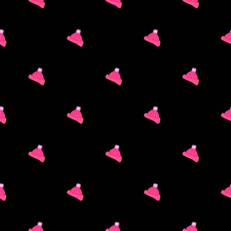 Knitted hats seamless pattern on black backgroundのイラスト素材