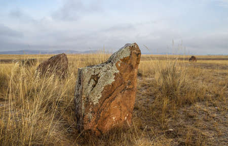Ancient stones in the desert. The History Of The Republic Of Khakassia, Russia. Siberia.の写真素材
