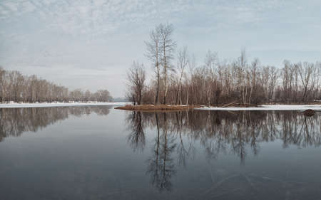 April. Panorama of the spring. Reservoirs are freed from ice. Khakassia. Siberia.の写真素材