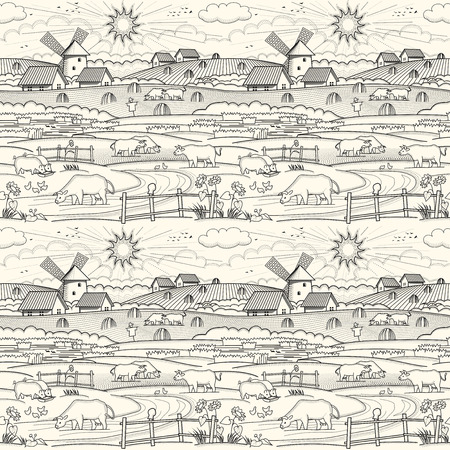 Village landscape. Seamless backgroundの写真素材