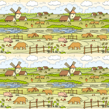 Village landscape. Seamless backgroundの写真素材