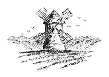 Mill in the fieldのイラスト素材