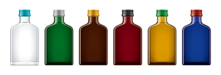 A set of colored glass bottles.の写真素材