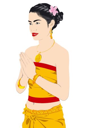 welcoming Thai girl in traditional dressのイラスト素材