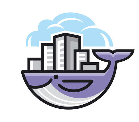 Whale with city illustration or emblemのイラスト素材