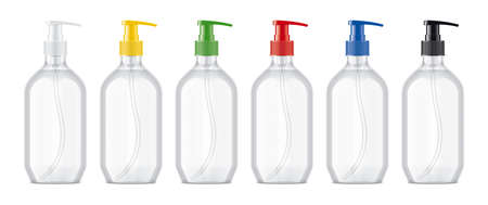 Set of droppers bottles with colored caps. Transparent version.の写真素材