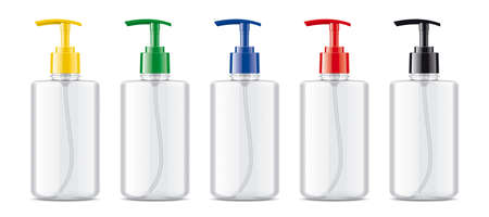 Set of transparent plastic bottles with color droppers.の写真素材