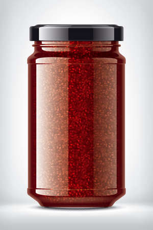 Glass Jar with Raspberry Jam on Background.の写真素材