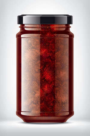 Glass Jar with Strawberry Jam on Background.の写真素材
