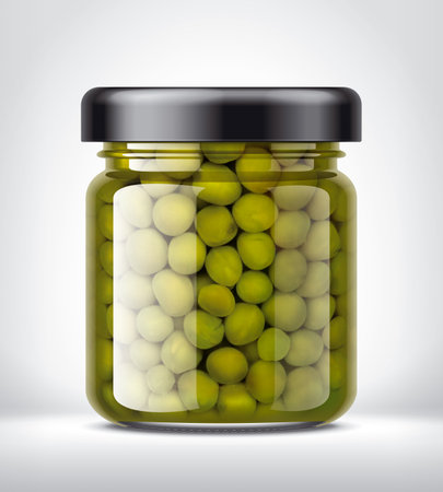 Glass Jar with Peas on Background.の写真素材