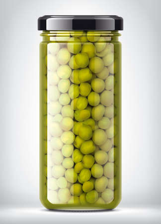 Glass Jar with Peas on Background.の写真素材