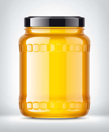 Glass Jar with Honey on Background.の写真素材