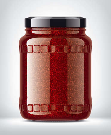 Glass Jar with Raspberry Jam on Background.の写真素材