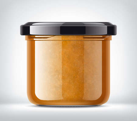 Glass Jar with Jam on Background.の写真素材