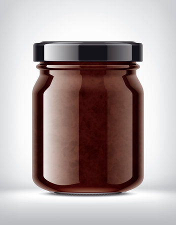 Glass Jar with Jam on Background.の写真素材