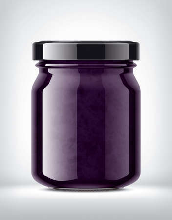 Glass Jar with Currant Jam on Background.の写真素材