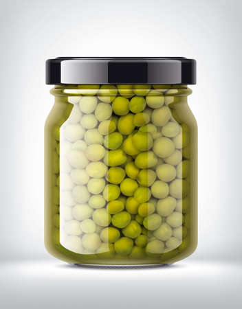 Glass Jar with Peas on Background.の写真素材