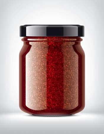 Glass Jar with Raspberry Jam on Background.の写真素材