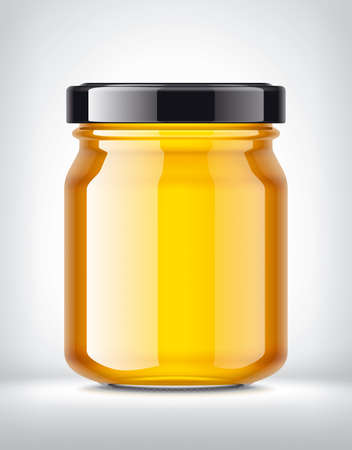 Glass Jar with Honey on Background.の写真素材