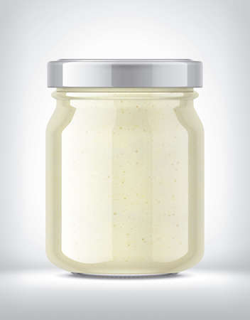 Glass Jar with Sauce on Background.の写真素材