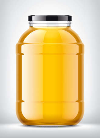 Glass Jar with Apple Juice on Background.の写真素材