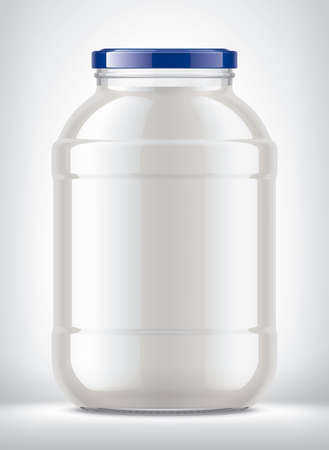 Glass Jar with Dairy Foods on Background.の写真素材