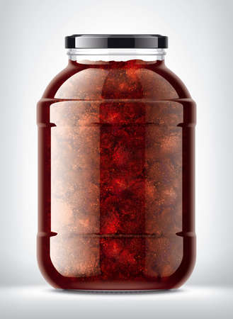 Glass Jar with Strawberry Jam on Background.の写真素材