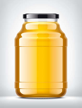 Glass Jar with Juice on Background.の写真素材