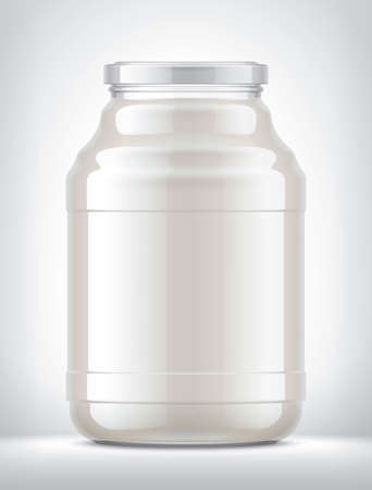 Glass Jar with Dairy Foods on Background.の写真素材