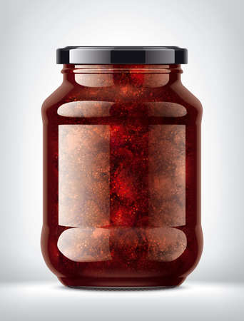 Glass Jar with Strawberry Jam on Background.の写真素材